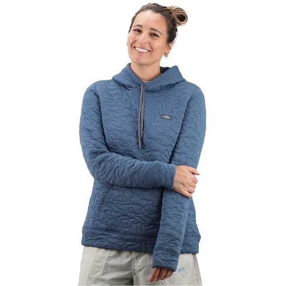 AFTCO Women's Quilted Refuge Hoodie Pullover Outdoor Fishing Sustainable Blue S - Picture 13 of 13